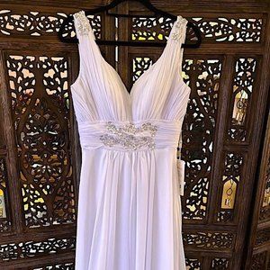 NWT MINGDA’S DRESS WHITE BEADED SEQUINS GRECIAN STYLE SLEEVELESS DRESS MEDIUM